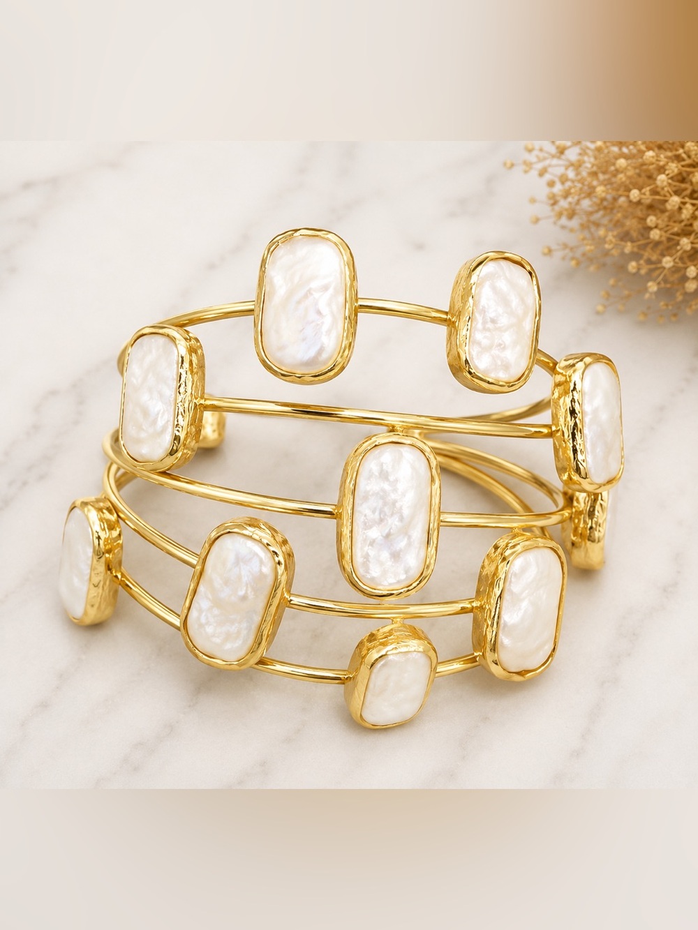 Goldfilled Baroque Pearl Statement Cuff Bracelet